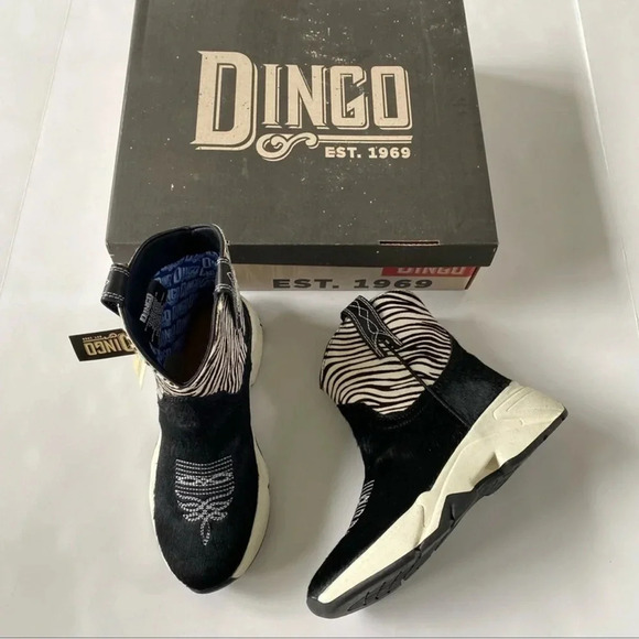 New Dan Post Dingo Safari Cowboy Boots Sneaker Leather Black Zebra western 6 - Picture 4 of 14